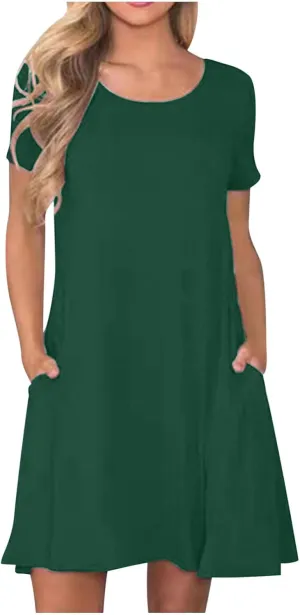 hlysgo Tshirt Dress for Women 2025 Vacation Short Sleeve Crew Neck Casual Dresses Summer Soft Comfy Mini Dress with Pockets