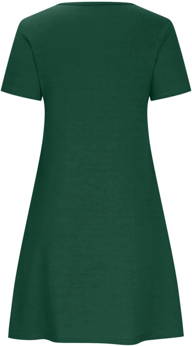 hlysgo Tshirt Dress for Women 2025 Vacation Short Sleeve Crew Neck Casual Dresses Summer Soft Comfy Mini Dress with Pockets