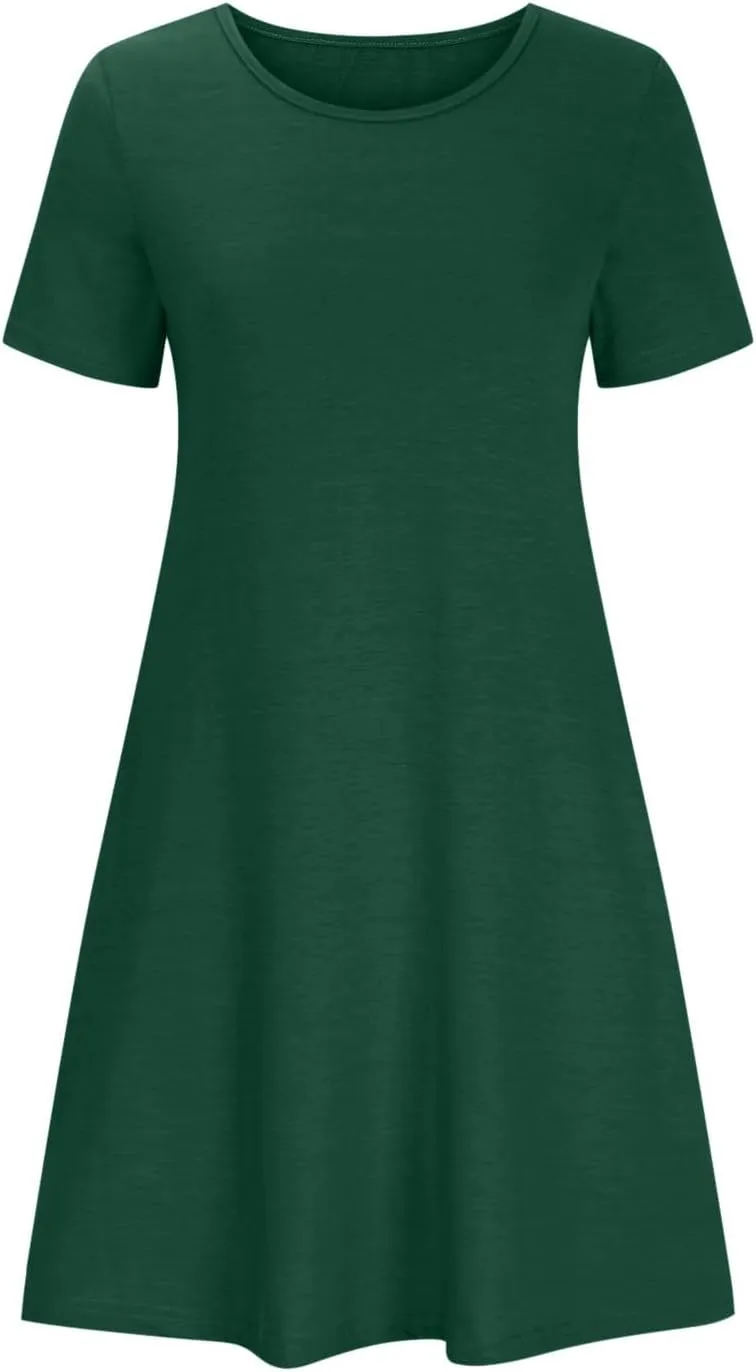 hlysgo Tshirt Dress for Women 2025 Vacation Short Sleeve Crew Neck Casual Dresses Summer Soft Comfy Mini Dress with Pockets