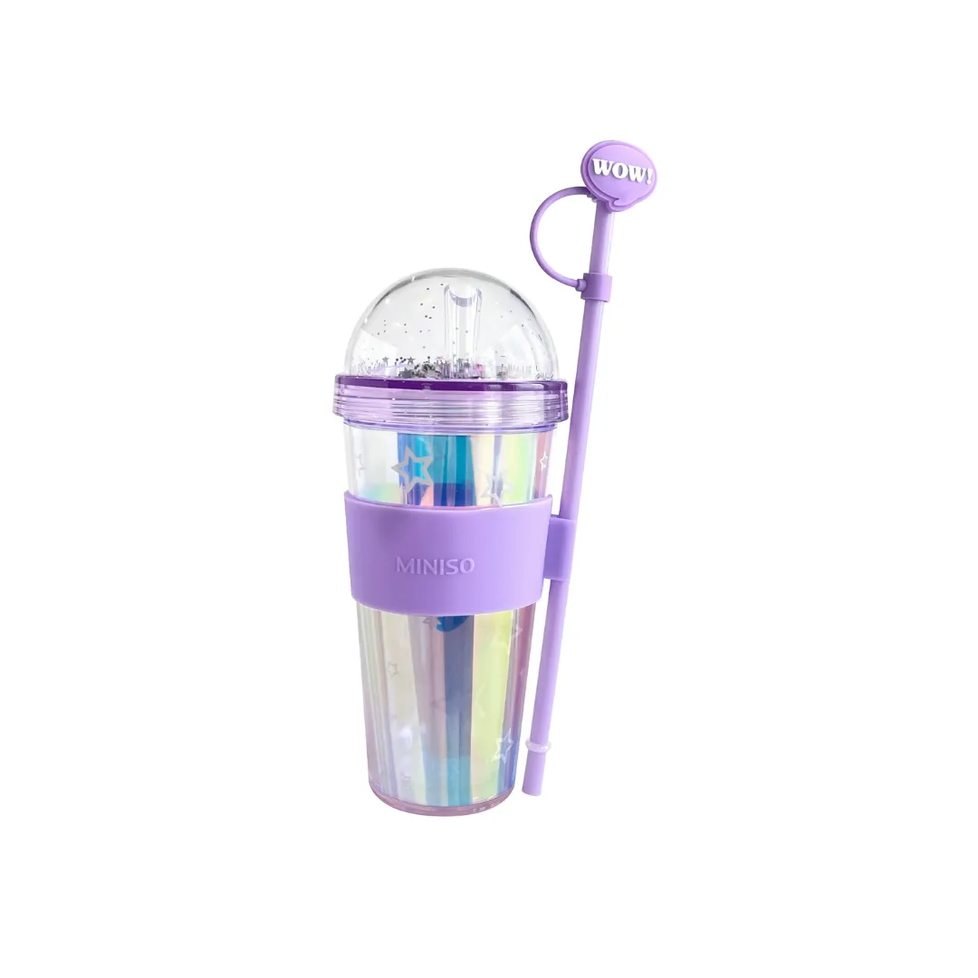 Holographic Series Double Wall Tumbler with Straw (420mL)(Purple)