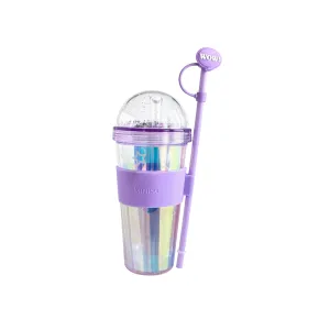 Holographic Series Double Wall Tumbler with Straw (420mL)(Purple)