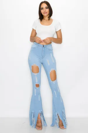 JAZZ-026 BELL BOTTOM FLARE LEG RIPPED DISTRESSED & DESTROYED JEANS