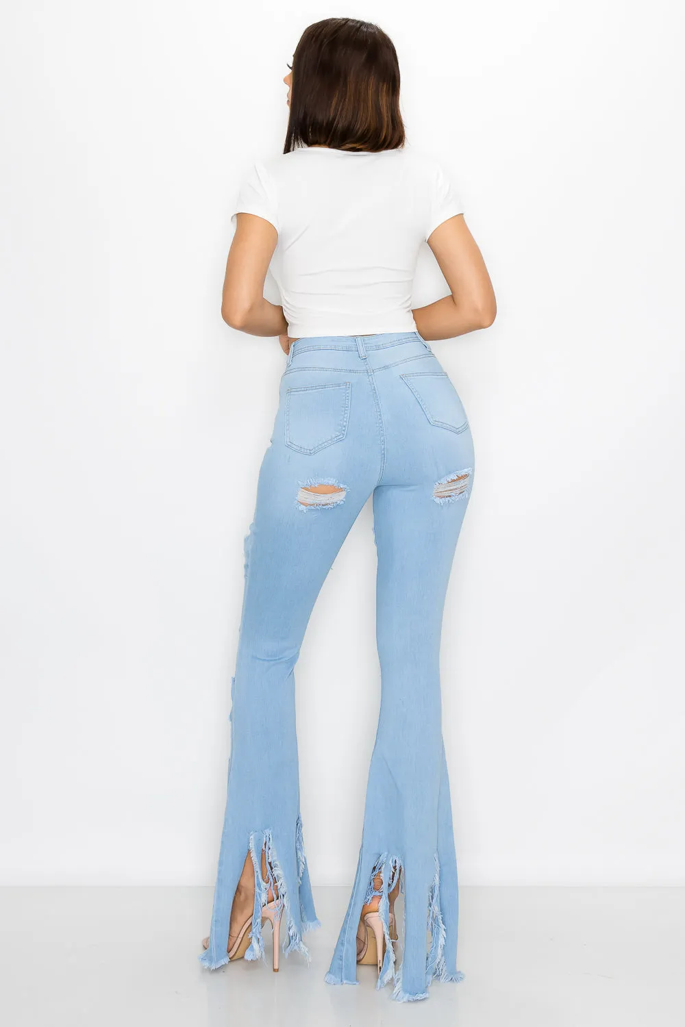 JAZZ-026 BELL BOTTOM FLARE LEG RIPPED DISTRESSED & DESTROYED JEANS