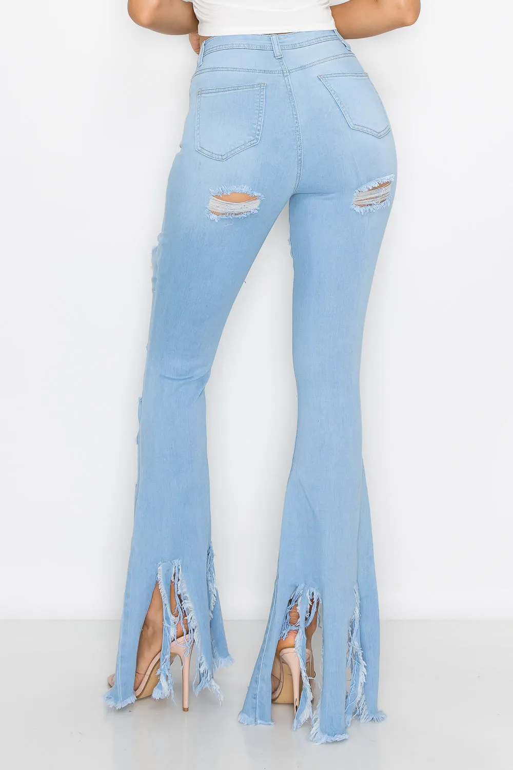 JAZZ-026 BELL BOTTOM FLARE LEG RIPPED DISTRESSED & DESTROYED JEANS