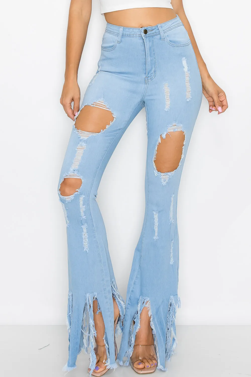 JAZZ-026 BELL BOTTOM FLARE LEG RIPPED DISTRESSED & DESTROYED JEANS
