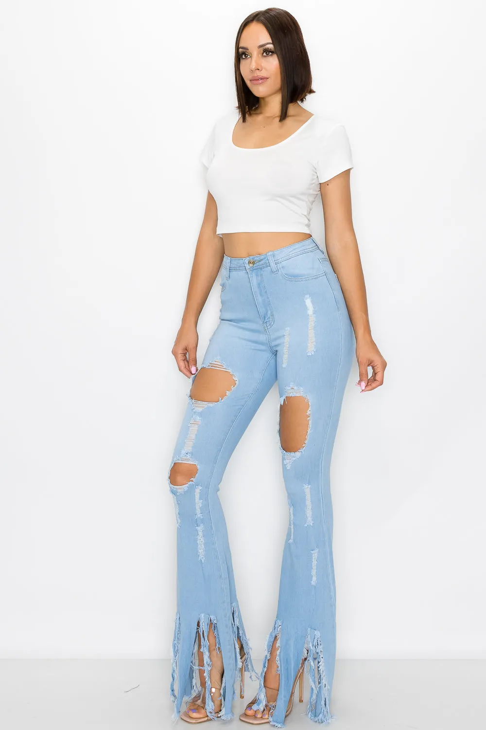 JAZZ-026 BELL BOTTOM FLARE LEG RIPPED DISTRESSED & DESTROYED JEANS