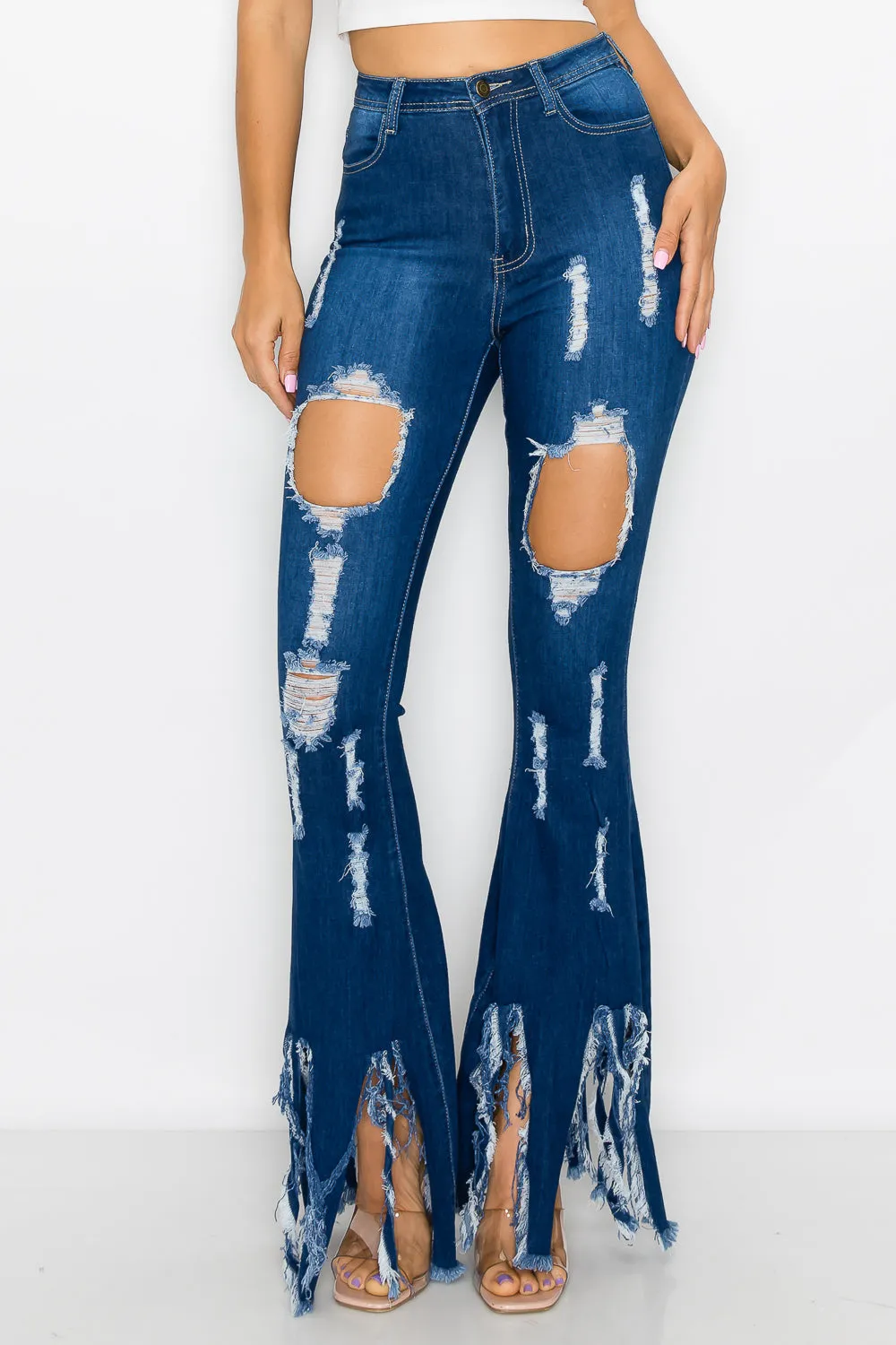 JAZZ-027 BELL BOTTOM FLARE LEG RIPPED DISTRESSED & DESTROYED JEANS