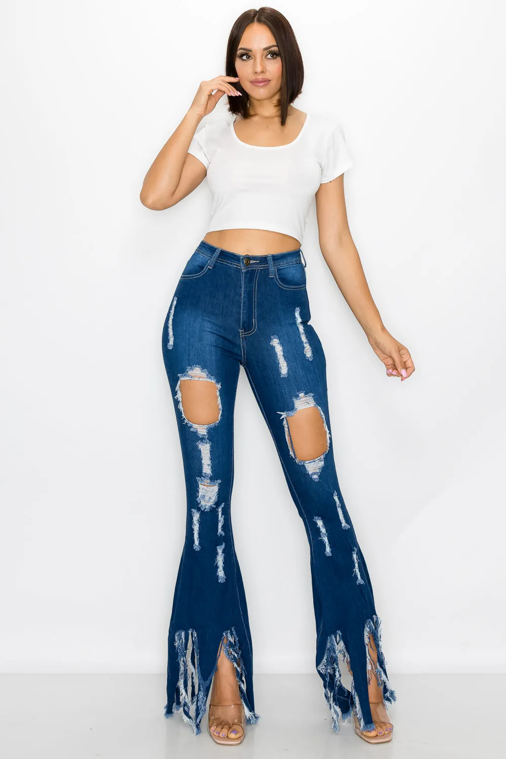 JAZZ-027 BELL BOTTOM FLARE LEG RIPPED DISTRESSED & DESTROYED JEANS