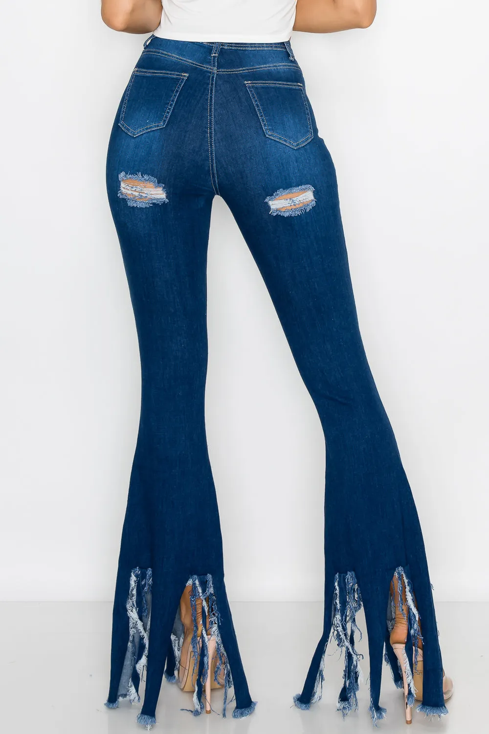 JAZZ-027 BELL BOTTOM FLARE LEG RIPPED DISTRESSED & DESTROYED JEANS