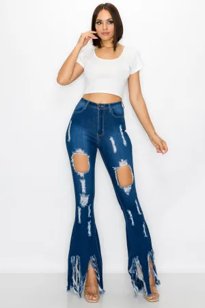 JAZZ-027 BELL BOTTOM FLARE LEG RIPPED DISTRESSED & DESTROYED JEANS