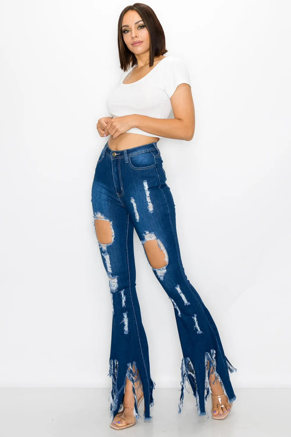 JAZZ-027 BELL BOTTOM FLARE LEG RIPPED DISTRESSED & DESTROYED JEANS