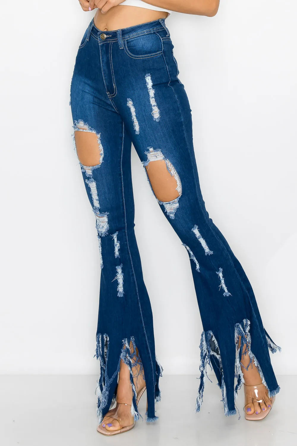 JAZZ-027 BELL BOTTOM FLARE LEG RIPPED DISTRESSED & DESTROYED JEANS