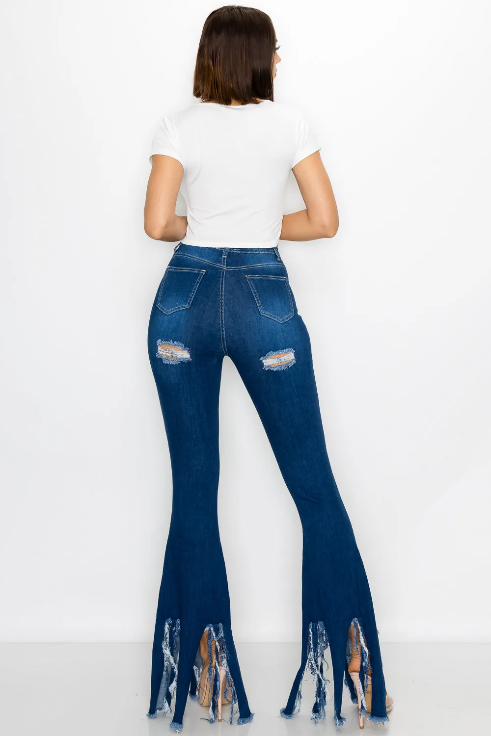 JAZZ-027 BELL BOTTOM FLARE LEG RIPPED DISTRESSED & DESTROYED JEANS