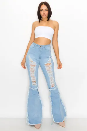 JAZZ-037 BELL BOTTOM FLARE LEG RIPPED DISTRESSED & DESTROYED JEANS