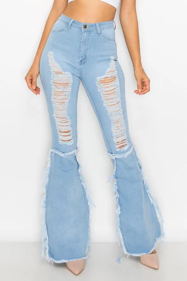 JAZZ-037 BELL BOTTOM FLARE LEG RIPPED DISTRESSED & DESTROYED JEANS