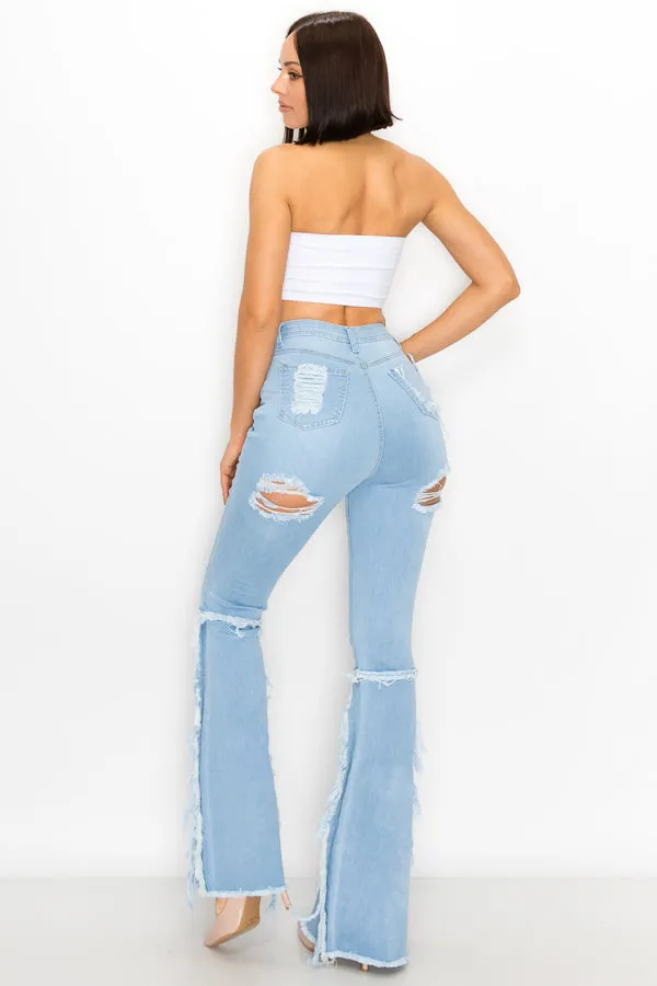 JAZZ-037 BELL BOTTOM FLARE LEG RIPPED DISTRESSED & DESTROYED JEANS