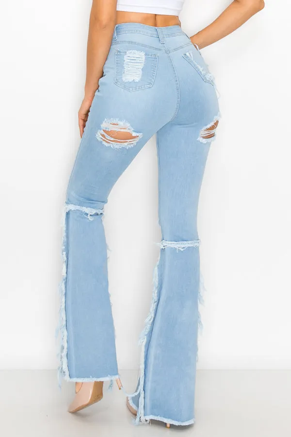 JAZZ-037 BELL BOTTOM FLARE LEG RIPPED DISTRESSED & DESTROYED JEANS