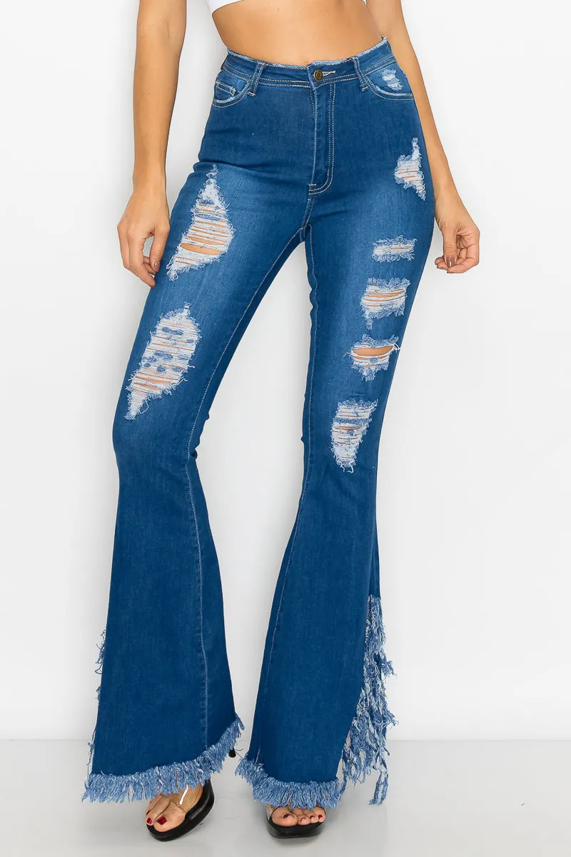 JAZZ-046 BELL BOTTOM FLARE LEG RIPPED DISTRESSED & DESTROYED JEANS