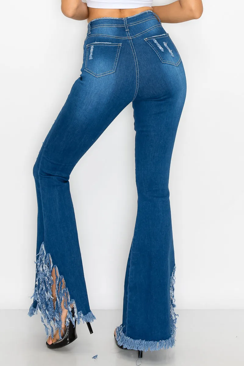 JAZZ-046 BELL BOTTOM FLARE LEG RIPPED DISTRESSED & DESTROYED JEANS