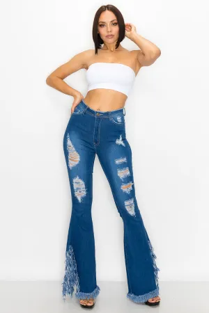 JAZZ-046 BELL BOTTOM FLARE LEG RIPPED DISTRESSED & DESTROYED JEANS