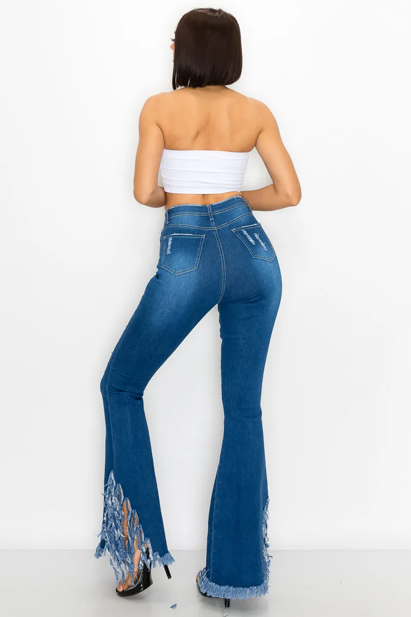 JAZZ-046 BELL BOTTOM FLARE LEG RIPPED DISTRESSED & DESTROYED JEANS