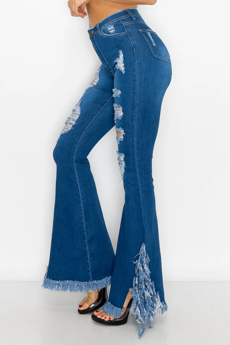 JAZZ-046 BELL BOTTOM FLARE LEG RIPPED DISTRESSED & DESTROYED JEANS