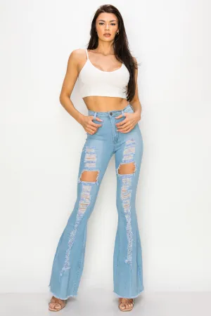 JAZZ-054 BELL BOTTOM FLARE LEG RIPPED DISTRESSED & DESTROYED JEANS