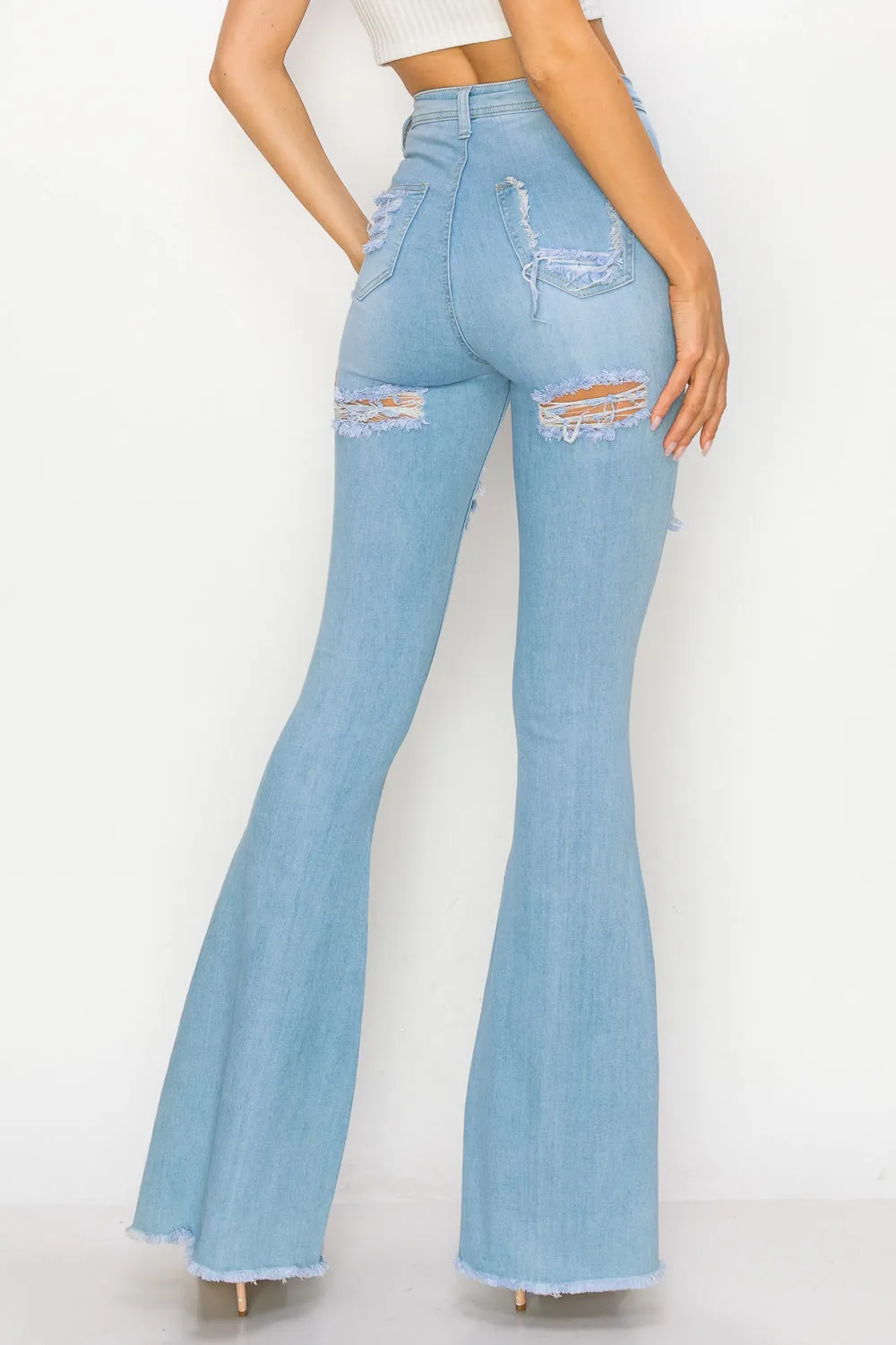 JAZZ-054 BELL BOTTOM FLARE LEG RIPPED DISTRESSED & DESTROYED JEANS