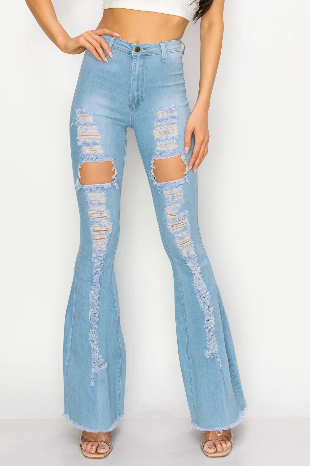 JAZZ-054 BELL BOTTOM FLARE LEG RIPPED DISTRESSED & DESTROYED JEANS