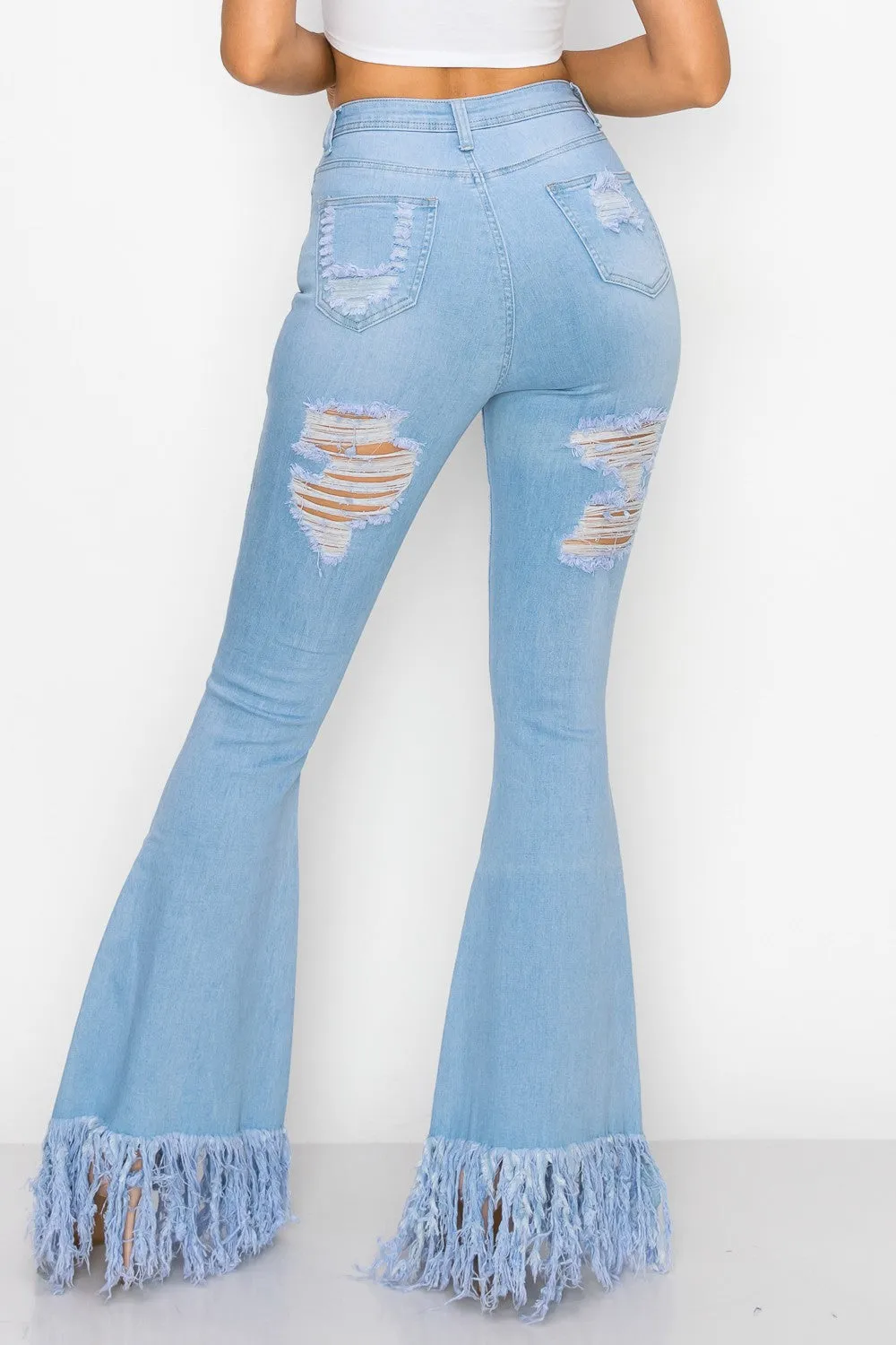 JAZZ-060 BELL BOTTOM FLARE LEG RIPPED DISTRESSED & DESTROYED JEANS