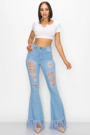 JAZZ-060 BELL BOTTOM FLARE LEG RIPPED DISTRESSED & DESTROYED JEANS