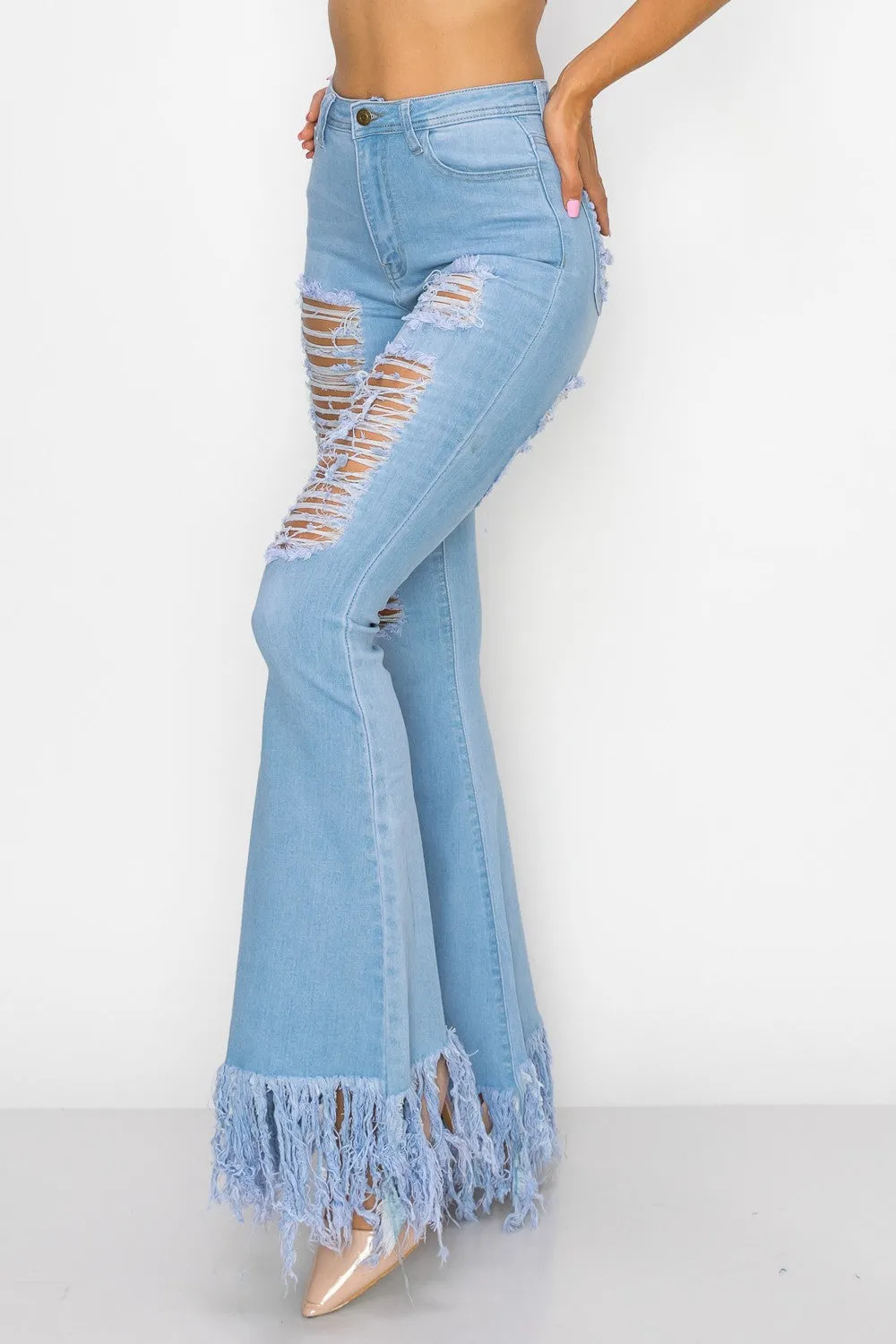 JAZZ-060 BELL BOTTOM FLARE LEG RIPPED DISTRESSED & DESTROYED JEANS