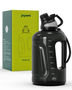 JOYAMI Water Bottle, Tritan BPA-Free, 88oz Water Jug with Time Marker, Magnetic Cap, BPA-Free & Leak-Proof, Reusable Sports Water Bottle for Outdoor Travel, Work, Fitness, Gym, 2.6L, Clear Black