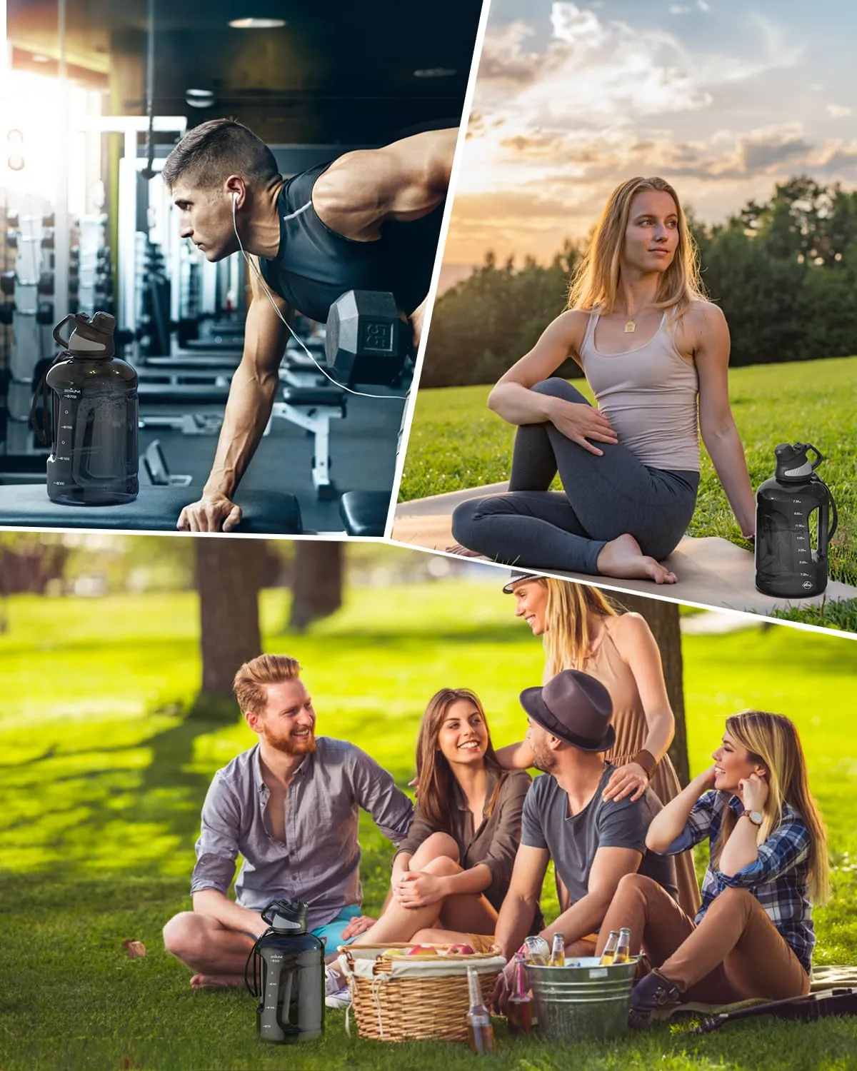 JOYAMI Water Bottle, Tritan BPA-Free, 88oz Water Jug with Time Marker, Magnetic Cap, BPA-Free & Leak-Proof, Reusable Sports Water Bottle for Outdoor Travel, Work, Fitness, Gym, 2.6L, Clear Black