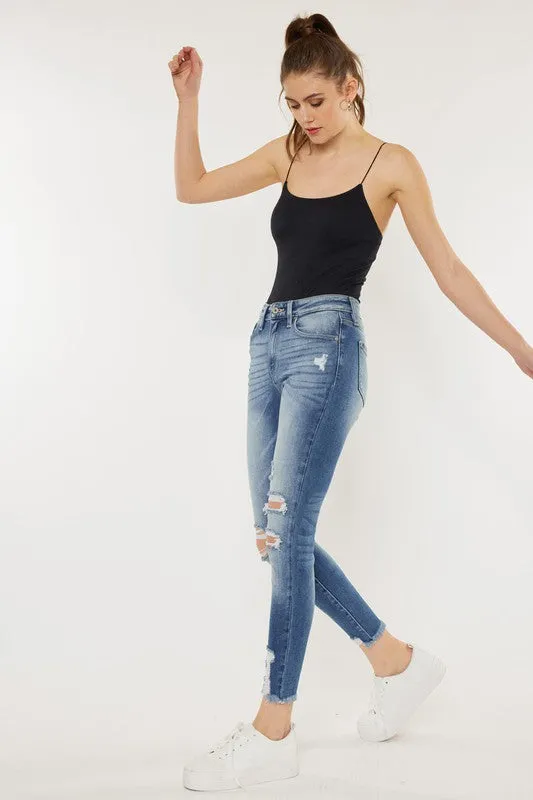 KanCan High Rise Fray Hem Ankle Skinny