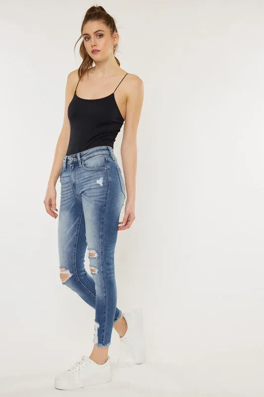 KanCan High Rise Fray Hem Ankle Skinny