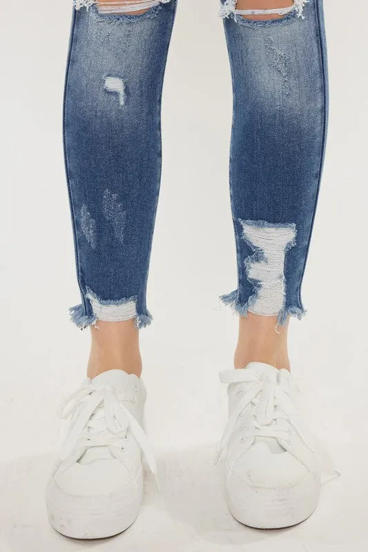 KanCan High Rise Fray Hem Ankle Skinny