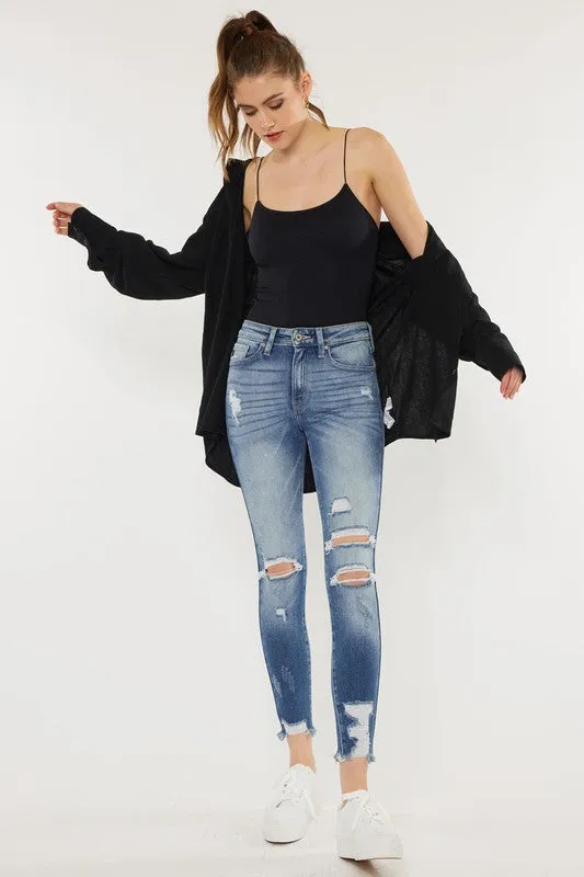 KanCan High Rise Fray Hem Ankle Skinny