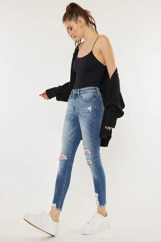 KanCan High Rise Fray Hem Ankle Skinny