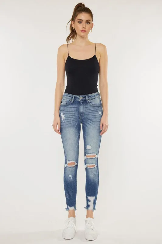 KanCan High Rise Fray Hem Ankle Skinny