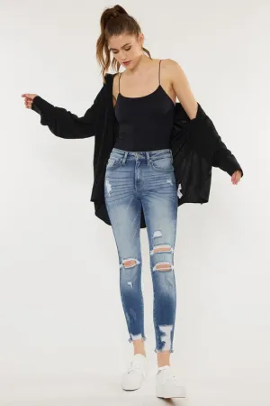 KanCan High Rise Fray Hem Ankle Skinny