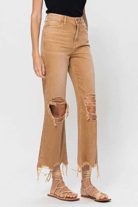 Kiss of California Brown 90's Vintage Crop Flare Jeans