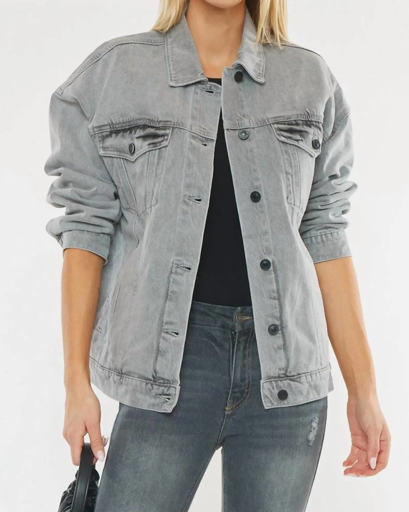 Kit Oversized Denim Jacket in Gray | Gray