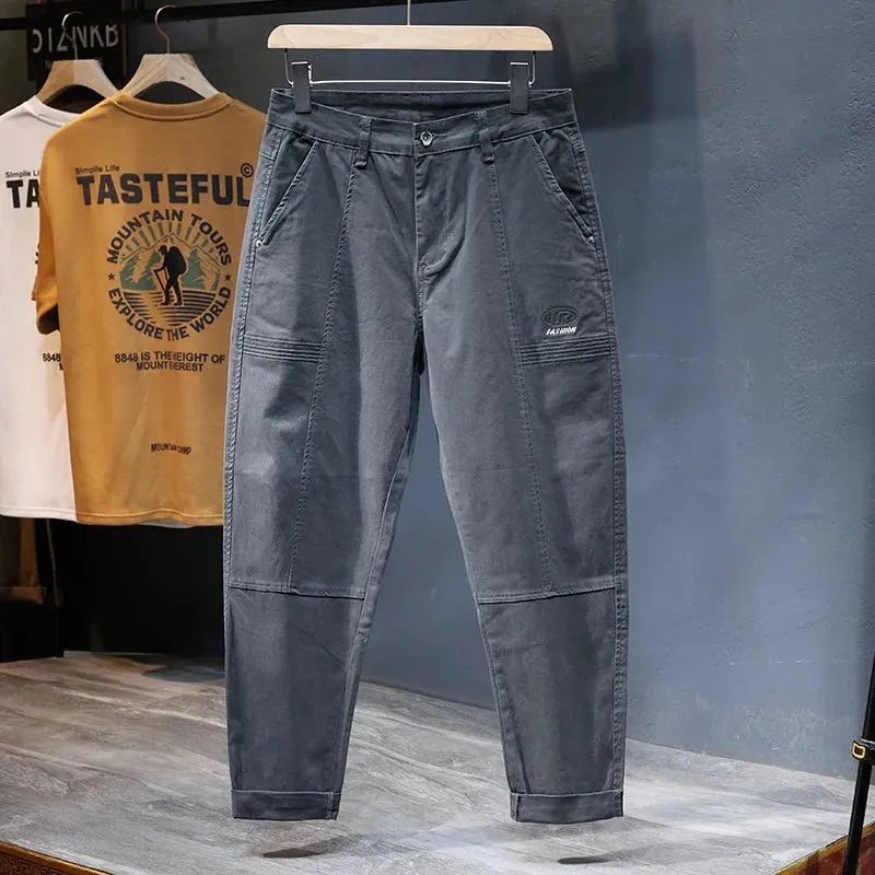 KSTUN Casual Harem Pants Loose Fit Tapered Khaki Gray Striped Patchwork Streetwear Trendy Men's Clothing Man Kpop Large Size 40