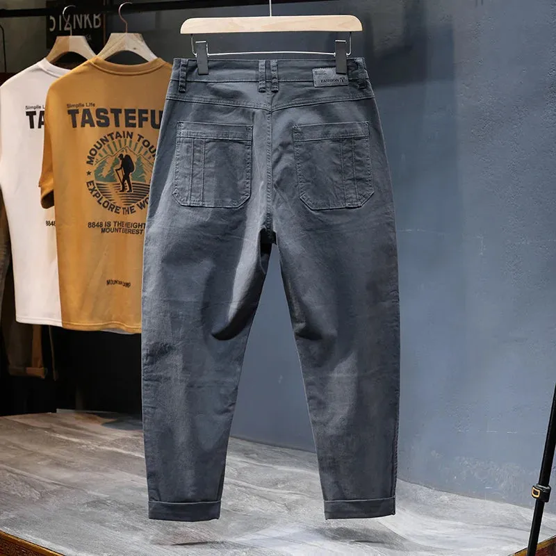 KSTUN Casual Harem Pants Loose Fit Tapered Khaki Gray Striped Patchwork Streetwear Trendy Men's Clothing Man Kpop Large Size 40