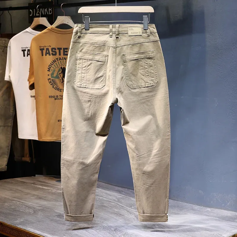 KSTUN Casual Harem Pants Loose Fit Tapered Khaki Gray Striped Patchwork Streetwear Trendy Men's Clothing Man Kpop Large Size 40