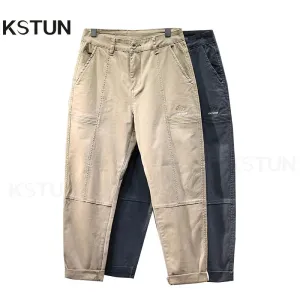 KSTUN Casual Harem Pants Loose Fit Tapered Khaki Gray Striped Patchwork Streetwear Trendy Men's Clothing Man Kpop Large Size 40
