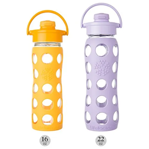 Lifefactory 22-Ounce BPA-Free Glass Water Bottle with Flip Cap and Protective Silicone Sleeve, Ocean