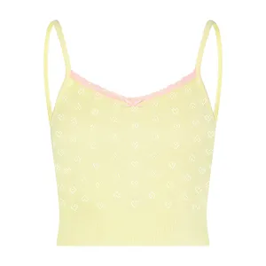 LIZ CROP CAMISOLE Lemon Yellow Vintage Hearts