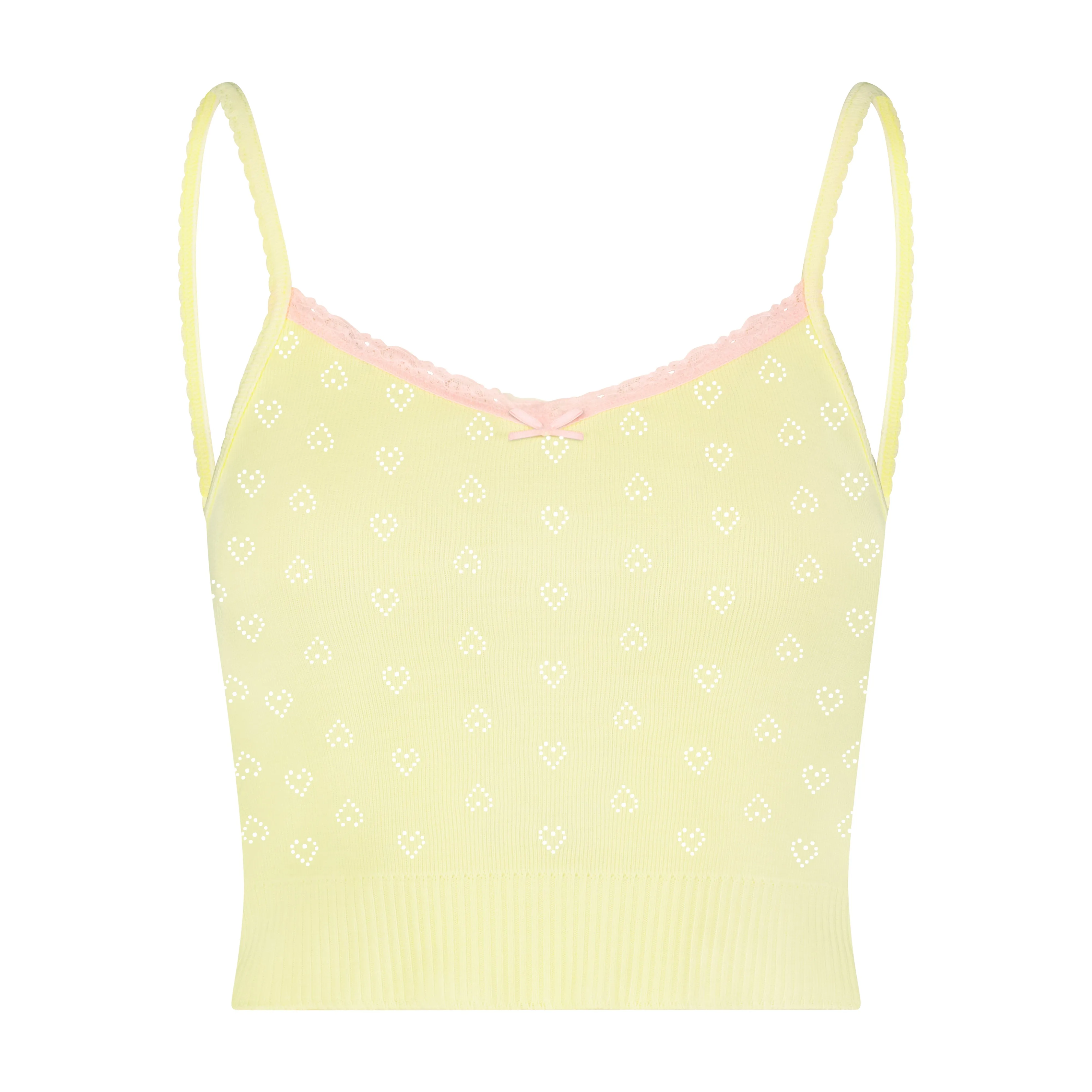 LIZ CROP CAMISOLE Lemon Yellow Vintage Hearts